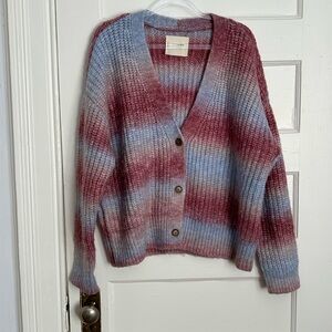 Lucky Brand, Mauve & Light Blue Striped Cardigan, women's large, boxy